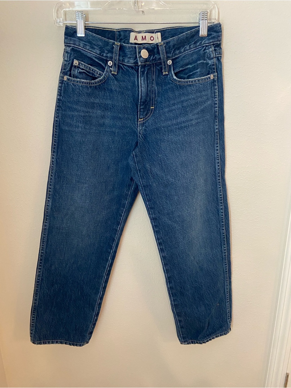 AMO Libby Crop Jeans Size 24 Medium Wash Straight Leg Denim